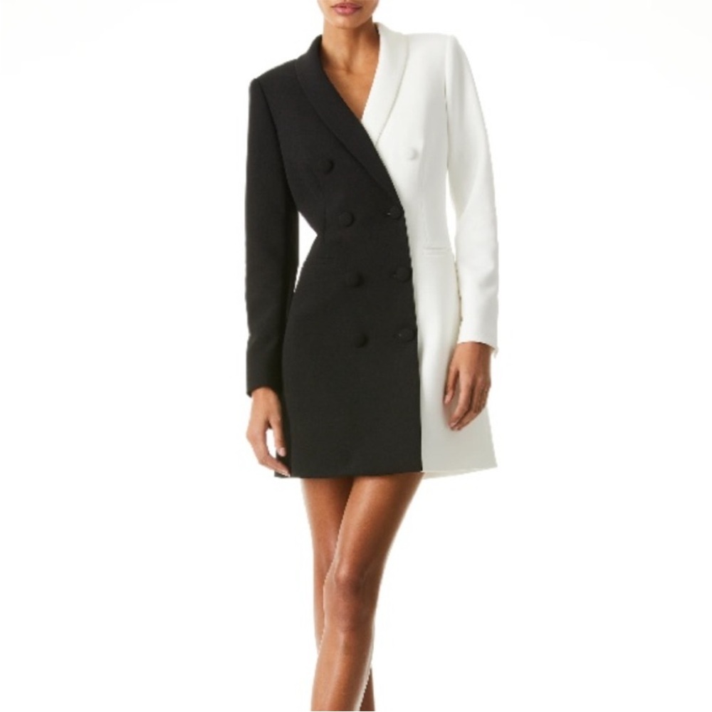 Alice + Olivia Kyrie black and white tuxedo dress